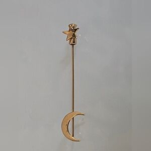 Gold Over Sterling Crescent Moon And Star Stick Pin